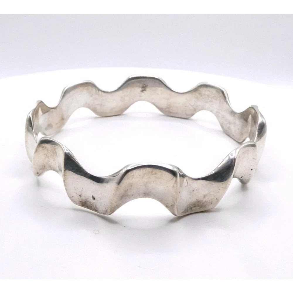 Solid Sterling Silver 925 Egyptian Wave Modernist Bracelet Heavy 52 Grams 8.5